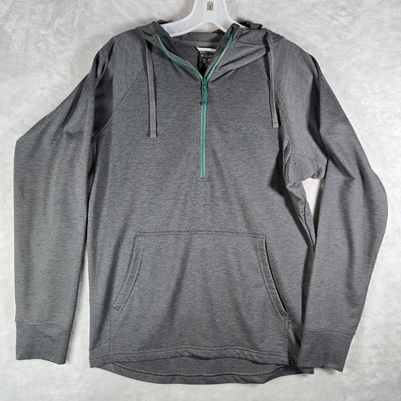 Rab Sweater Mens Medium M Gray Top Out Hoodie 1/2 Zip Hooded Stretch Performance - Picture 1 of 11